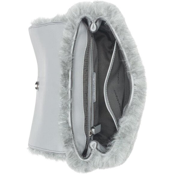 Leilani Micro Pebble Top Handle Crossbody Purse Womens Faux Fur Gray Compact - Picture 8 of 9